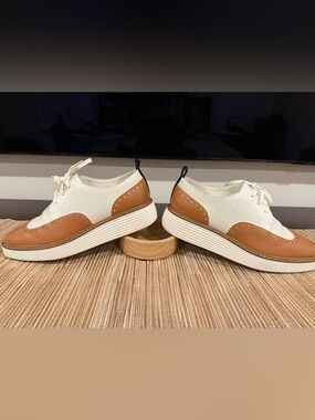Women’s Cole Haan Casual Lace-Up Sneakers in White and Tan
